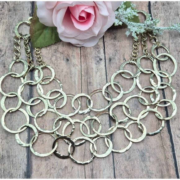Gold Tone Large Link Multi Chain Statement Necklace 24" Mint - Picture 1 of 10
